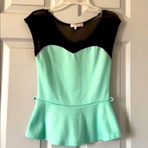Turquoise Shirt with Mesh Shoulders
